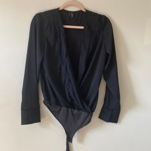 Plunging neckline silk bodysuit